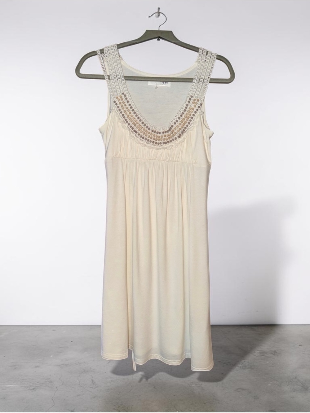 Yag Couture White Sleeveless Boho Dress with Wooden Bead Crochet Neckline S